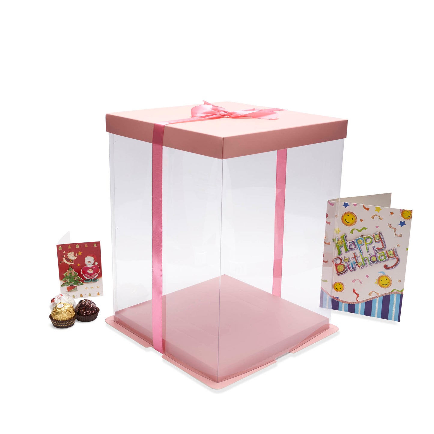 Pink Paper Lid Transparent Square Cake Box