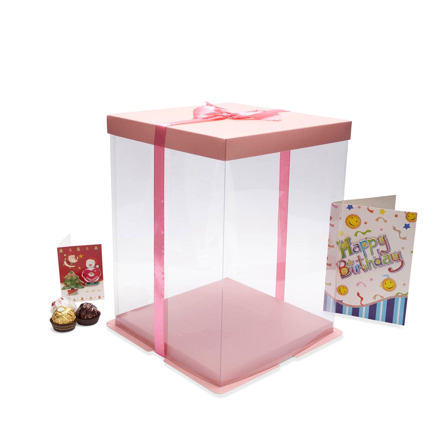 Pink Paper Lid Transparent Square Cake Box