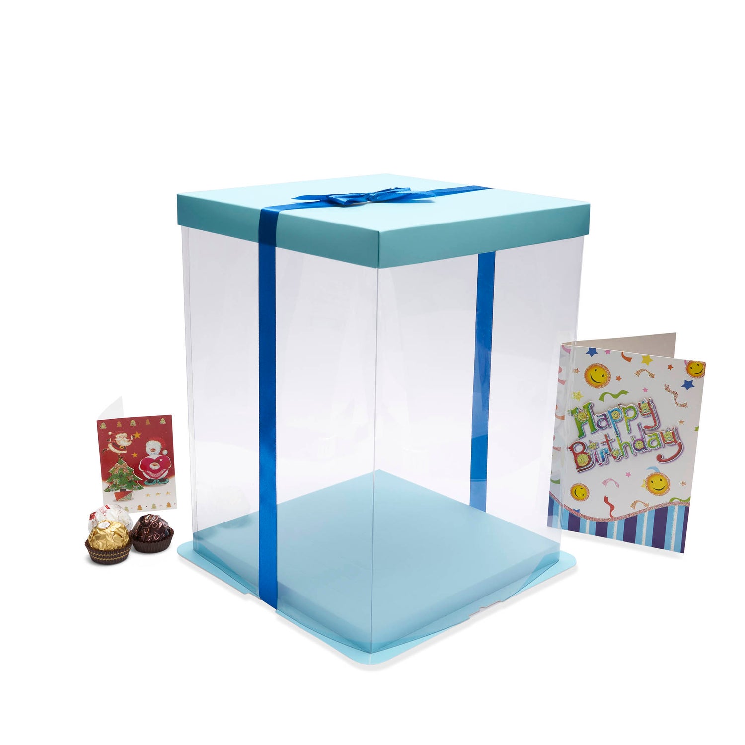 Blue Paper Lid Transparent Square Cake Box