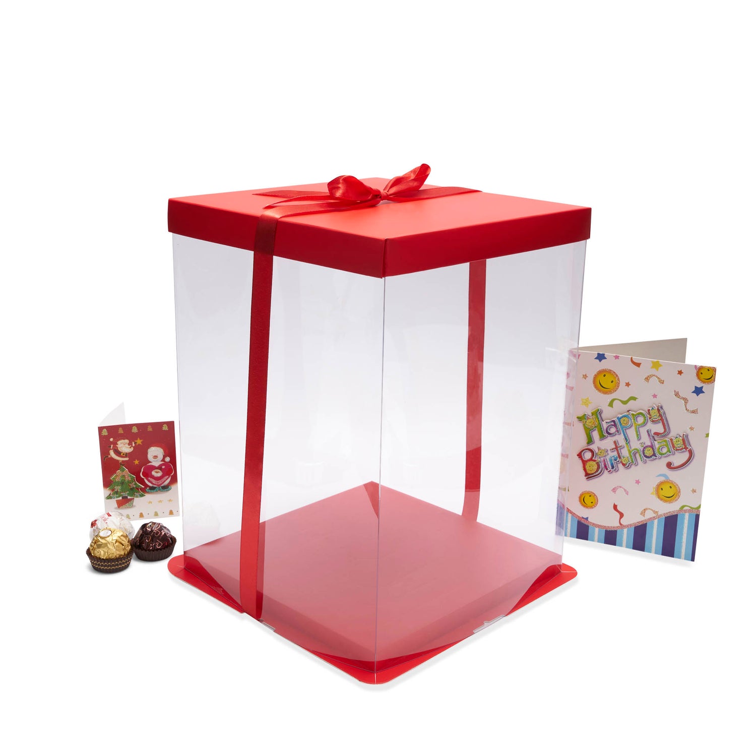 Red Paper Lid Transparent Square Cake Box
