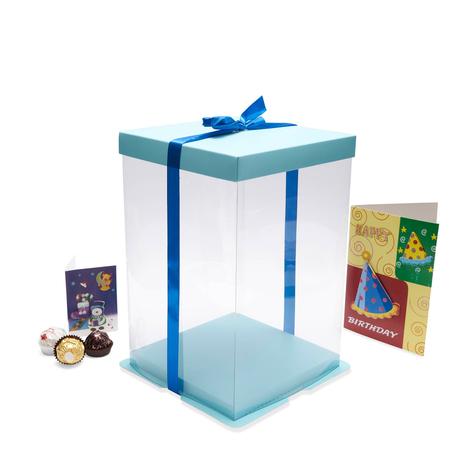 Round Cake Boxes With Blue Ribbon
