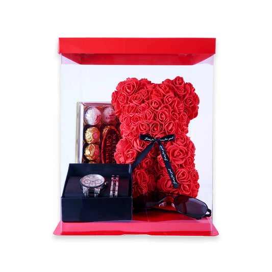 Red Rose Bear With Watch Gift Hamper